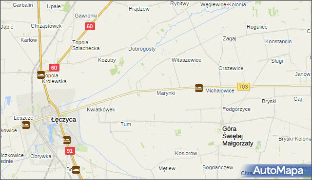 mapa Marynki gmina Góra Świętej Małgorzaty, Marynki gmina Góra Świętej Małgorzaty na mapie Targeo