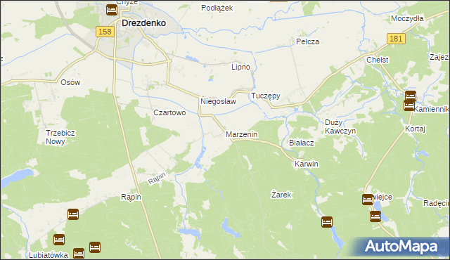 mapa Marzenin gmina Drezdenko, Marzenin gmina Drezdenko na mapie Targeo