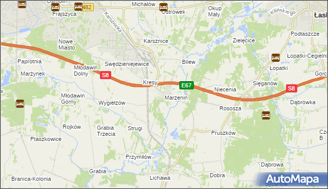 mapa Marzenin gmina Sędziejowice, Marzenin gmina Sędziejowice na mapie Targeo