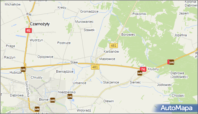 mapa Masłowice gmina Wieluń, Masłowice gmina Wieluń na mapie Targeo