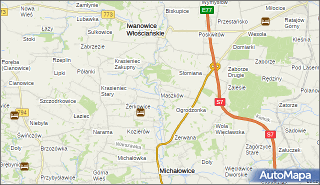 mapa Maszków gmina Iwanowice, Maszków gmina Iwanowice na mapie Targeo