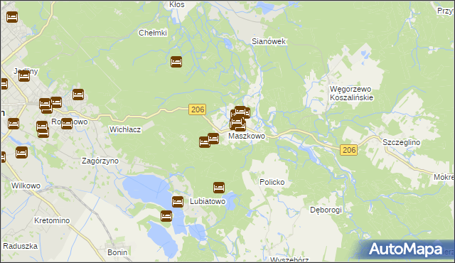 mapa Maszkowo gmina Sianów, Maszkowo gmina Sianów na mapie Targeo