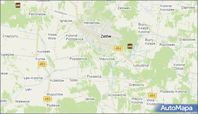 mapa Mauryców gmina Zelów, Mauryców gmina Zelów na mapie Targeo