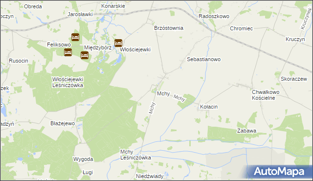 mapa Mchy gmina Książ Wielkopolski, Mchy gmina Książ Wielkopolski na mapie Targeo