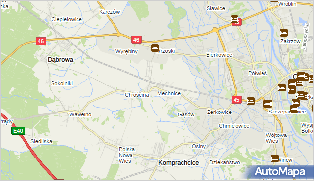 mapa Mechnice gmina Dąbrowa, Mechnice gmina Dąbrowa na mapie Targeo