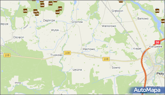 mapa Mechowo gmina Płoty, Mechowo gmina Płoty na mapie Targeo