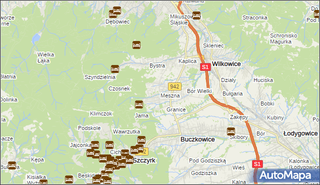 mapa Meszna gmina Wilkowice, Meszna gmina Wilkowice na mapie Targeo