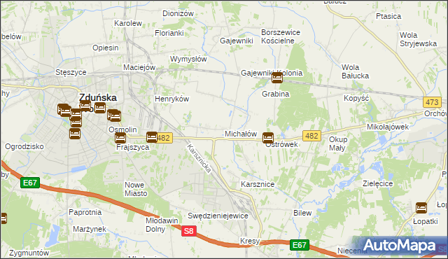 mapa Michałów gmina Zduńska Wola, Michałów gmina Zduńska Wola na mapie Targeo