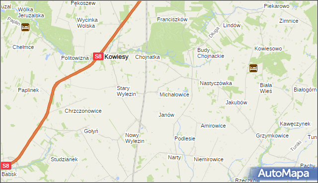 mapa Michałowice gmina Kowiesy, Michałowice gmina Kowiesy na mapie Targeo