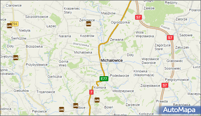 mapa Michałowice powiat krakowski, Michałowice powiat krakowski na mapie Targeo