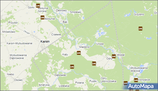 mapa Miedzno gmina Karsin, Miedzno gmina Karsin na mapie Targeo