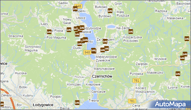 mapa Międzybrodzie Żywieckie, Międzybrodzie Żywieckie na mapie Targeo