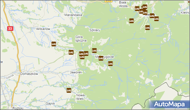 mapa Międzygórze gmina Bystrzyca Kłodzka, Międzygórze gmina Bystrzyca Kłodzka na mapie Targeo