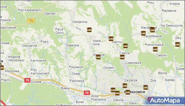 mapa Miękinia gmina Krzeszowice, Miękinia gmina Krzeszowice na mapie Targeo