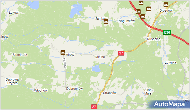 mapa Mielno gmina Przewóz, Mielno gmina Przewóz na mapie Targeo