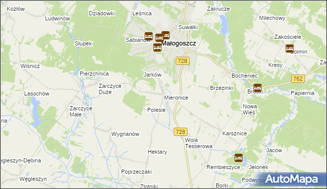 mapa Mieronice gmina Małogoszcz, Mieronice gmina Małogoszcz na mapie Targeo