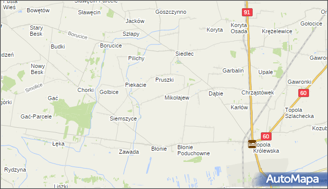 mapa Mikołajew gmina Łęczyca, Mikołajew gmina Łęczyca na mapie Targeo