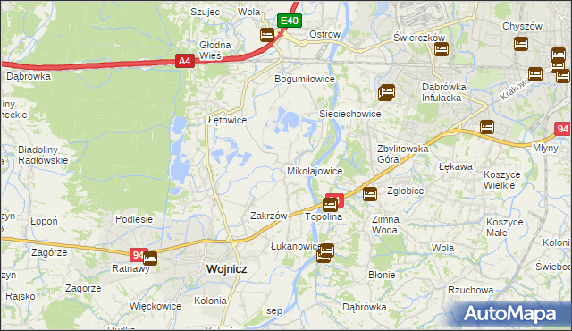 mapa Mikołajowice gmina Wierzchosławice, Mikołajowice gmina Wierzchosławice na mapie Targeo