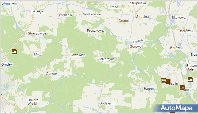 mapa Mikorzyce gmina Wołów, Mikorzyce gmina Wołów na mapie Targeo