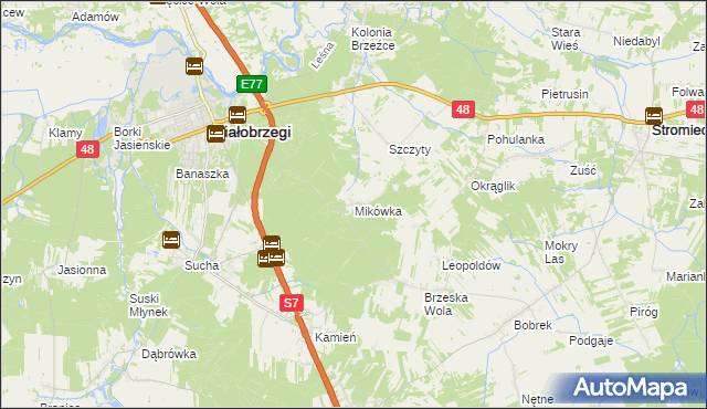 mapa Mikówka gmina Białobrzegi, Mikówka gmina Białobrzegi na mapie Targeo