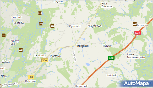 mapa Milejewo powiat elbląski, Milejewo powiat elbląski na mapie Targeo