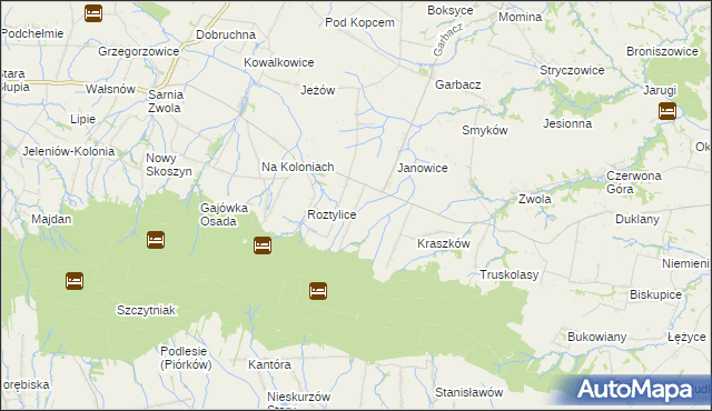 mapa Milejowice gmina Waśniów, Milejowice gmina Waśniów na mapie Targeo