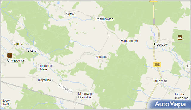 mapa Miłocice gmina Jelcz-Laskowice, Miłocice gmina Jelcz-Laskowice na mapie Targeo