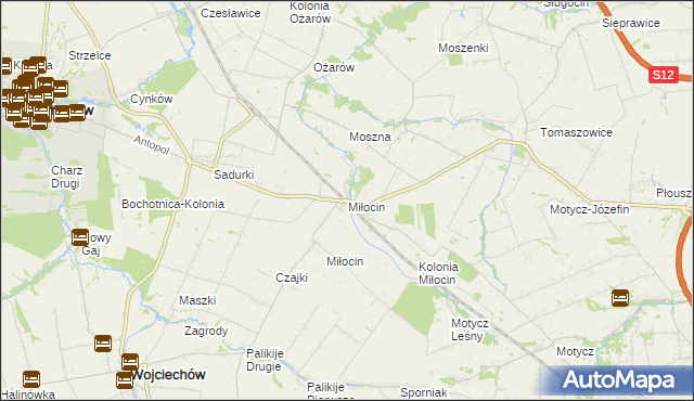 mapa Miłocin gmina Jastków, Miłocin gmina Jastków na mapie Targeo