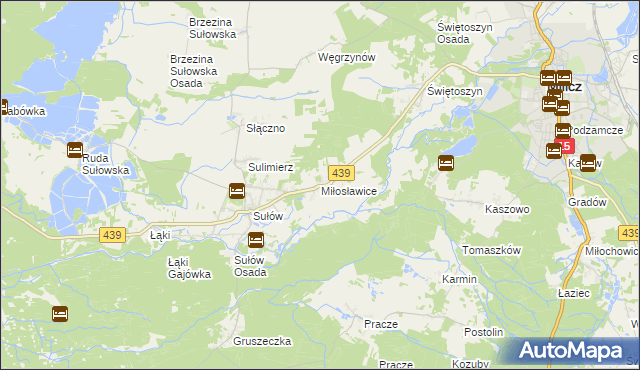 mapa Miłosławice gmina Milicz, Miłosławice gmina Milicz na mapie Targeo