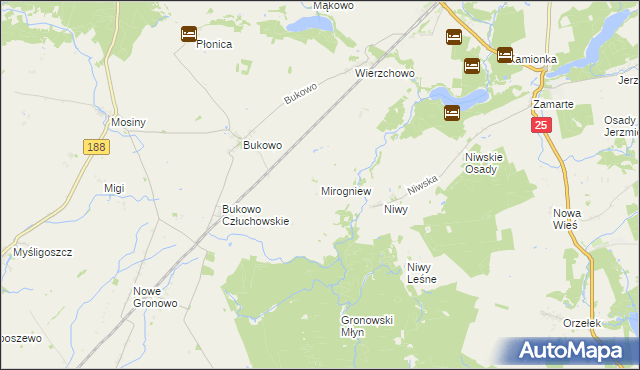 mapa Mirogniew gmina Człuchów, Mirogniew gmina Człuchów na mapie Targeo