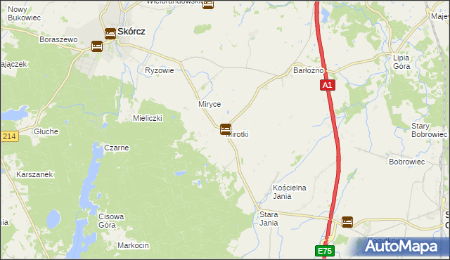 mapa Mirotki gmina Skórcz, Mirotki gmina Skórcz na mapie Targeo