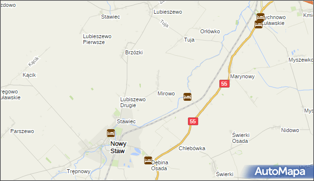 mapa Mirowo gmina Nowy Staw, Mirowo gmina Nowy Staw na mapie Targeo