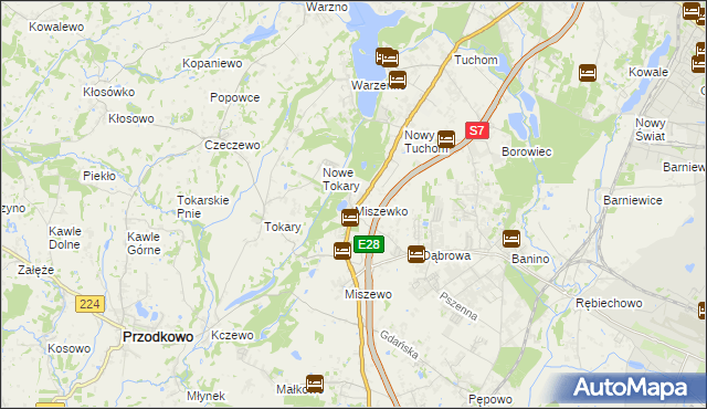 mapa Miszewko gmina Żukowo, Miszewko gmina Żukowo na mapie Targeo