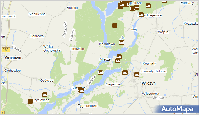 mapa Mlecze gmina Orchowo, Mlecze gmina Orchowo na mapie Targeo