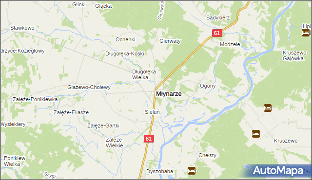 mapa Młynarze powiat makowski, Młynarze powiat makowski na mapie Targeo