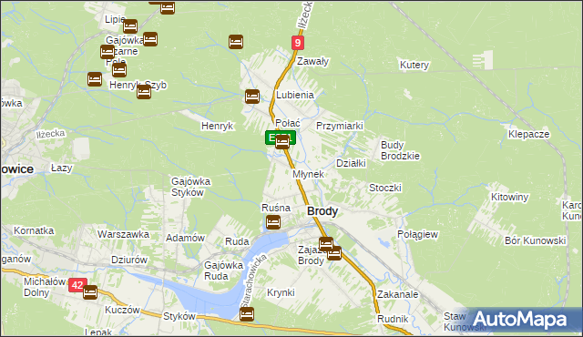 mapa Młynek gmina Brody, Młynek gmina Brody na mapie Targeo