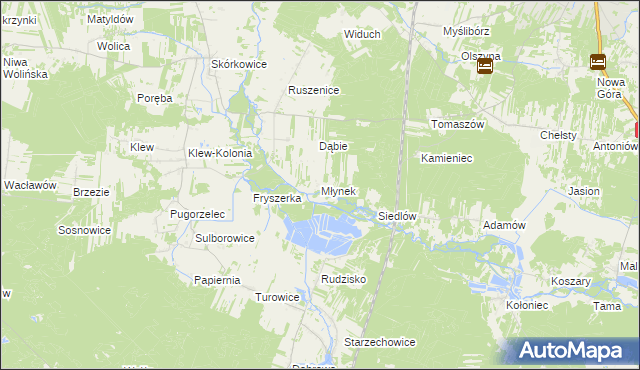 mapa Młynek gmina Żarnów, Młynek gmina Żarnów na mapie Targeo