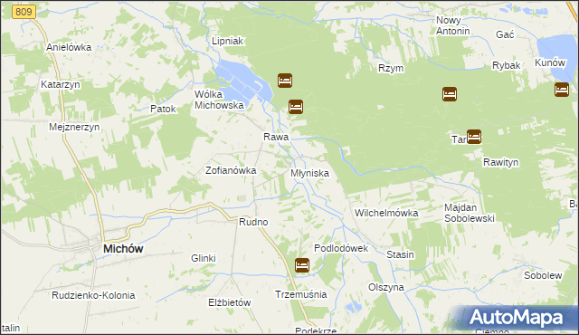 mapa Młyniska gmina Michów, Młyniska gmina Michów na mapie Targeo