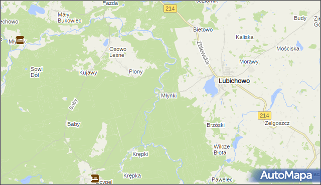 mapa Młynki gmina Lubichowo, Młynki gmina Lubichowo na mapie Targeo