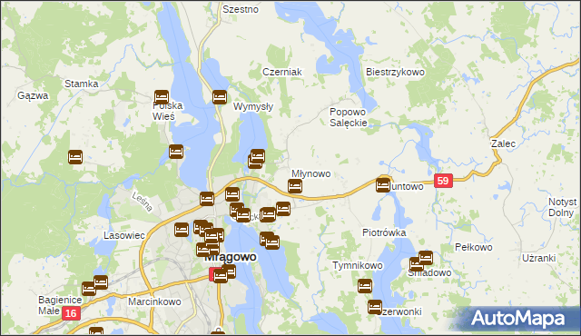 mapa Młynowo gmina Mrągowo, Młynowo gmina Mrągowo na mapie Targeo