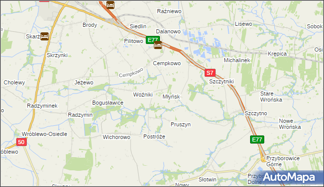 mapa Młyńsk gmina Płońsk, Młyńsk gmina Płońsk na mapie Targeo