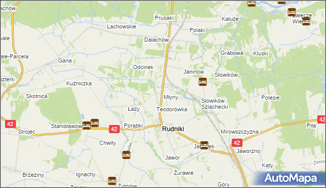 mapa Młyny gmina Rudniki, Młyny gmina Rudniki na mapie Targeo