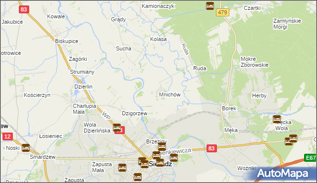 mapa Mnichów gmina Sieradz, Mnichów gmina Sieradz na mapie Targeo