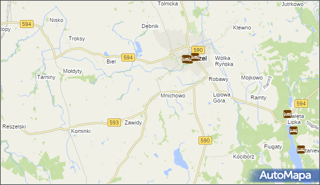 mapa Mnichowo gmina Reszel, Mnichowo gmina Reszel na mapie Targeo