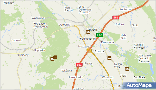 mapa Moczydły gmina Raczki, Moczydły gmina Raczki na mapie Targeo