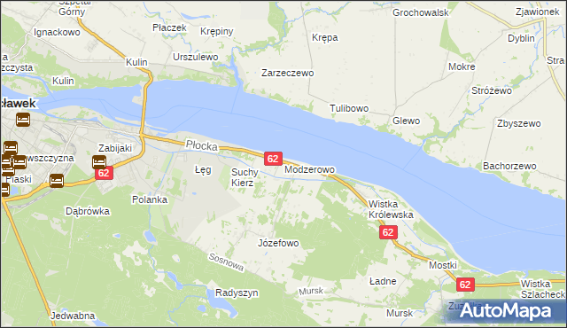 mapa Modzerowo gmina Włocławek, Modzerowo gmina Włocławek na mapie Targeo