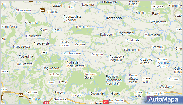mapa Mogilno gmina Korzenna, Mogilno gmina Korzenna na mapie Targeo