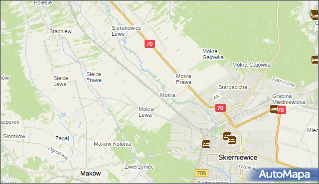 mapa Mokra gmina Skierniewice, Mokra gmina Skierniewice na mapie Targeo