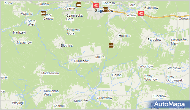 mapa Mokra gmina Stąporków, Mokra gmina Stąporków na mapie Targeo