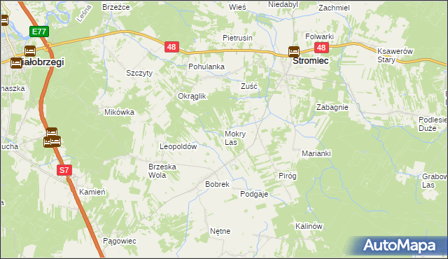 mapa Mokry Las gmina Stromiec, Mokry Las gmina Stromiec na mapie Targeo